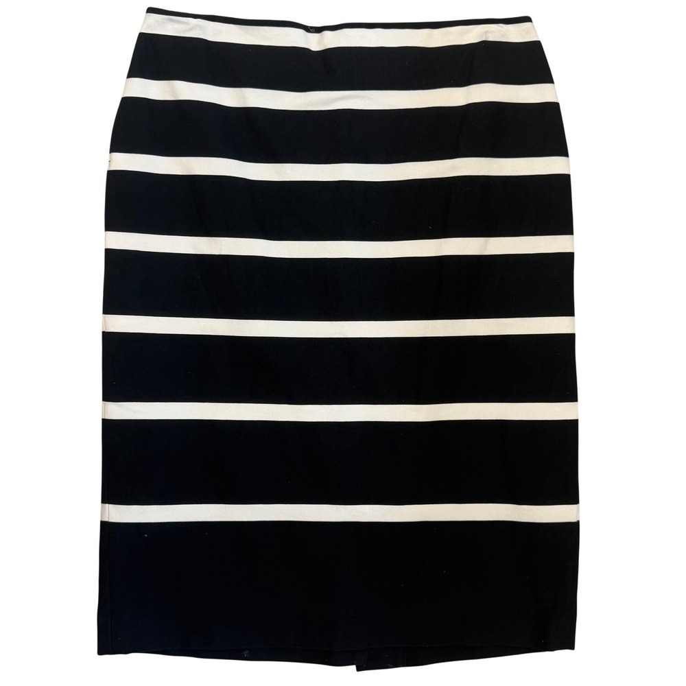 Talbots Black White Stripe Pencil Skirt Size 6 Stretch Cotton Career Classic